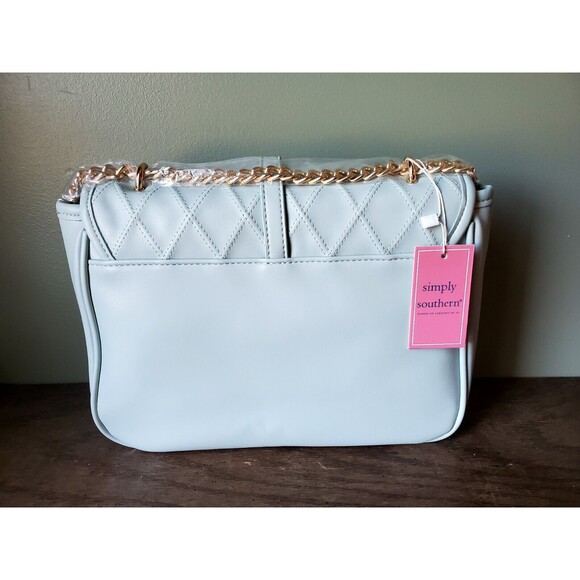 Simply Southern Mint Green Shoulder Bag Purse Gold Chain Quilted Pattern NWT - Picture 4 of 16